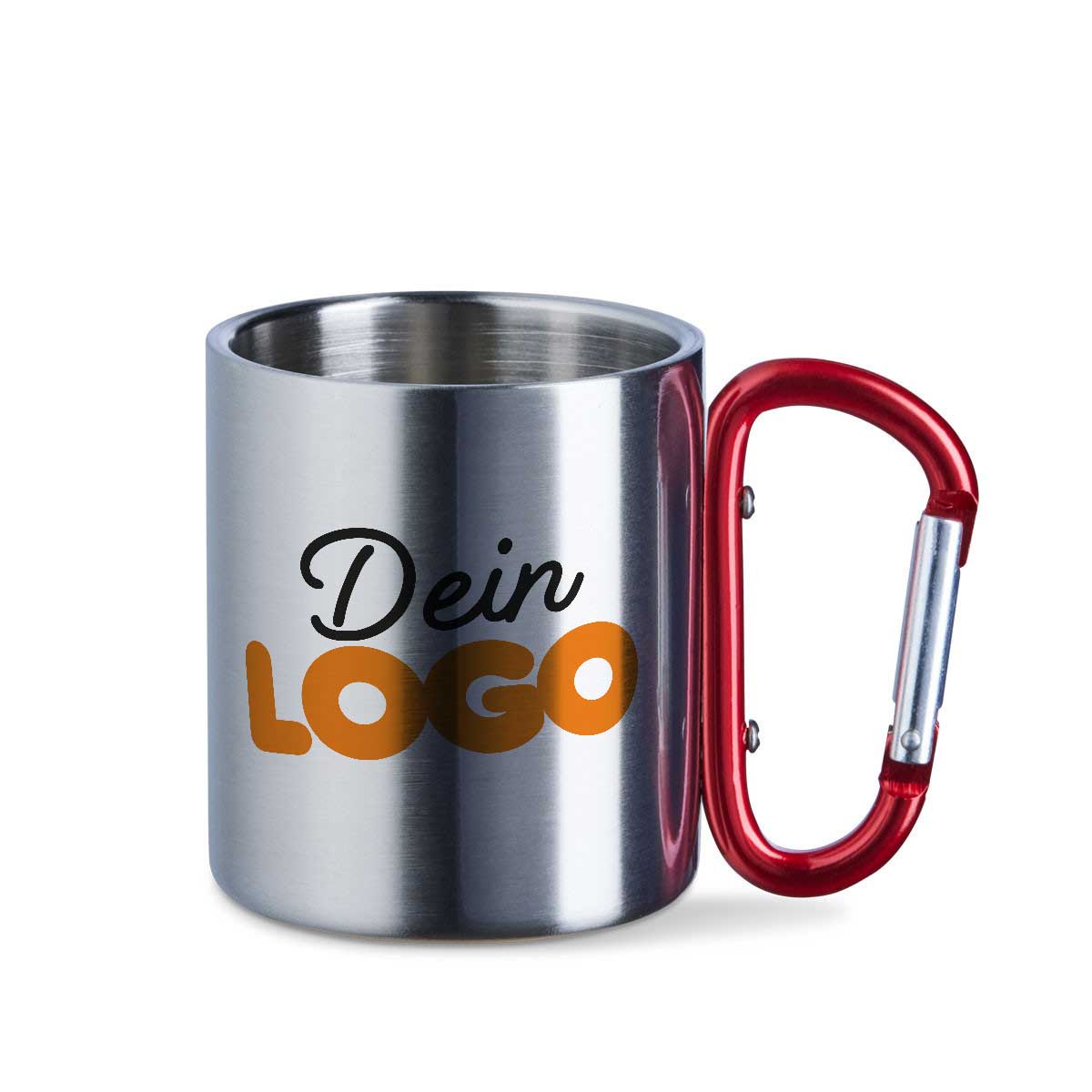 Edelstahltasse mit Karabiner inkl. Druck