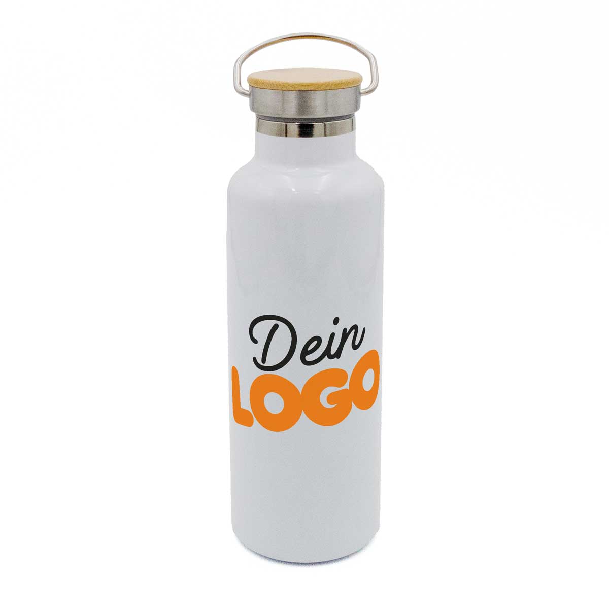 Thermo-Trinkflasche aus Edelstahl mit Bambusdeckel – 0,75 l, personalisierbar